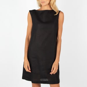 Vestido Mujer Lino Cuello Barco con Bolsillos