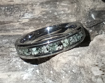 Isle Royal Greenstone, yooperstone inlaid wedding bands