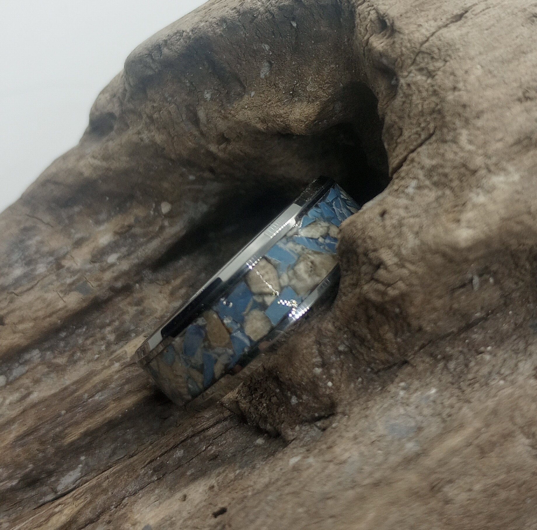 Petoskey Stone and Leland Blue Stone Inlay Wedding Band in Your Chosen ...