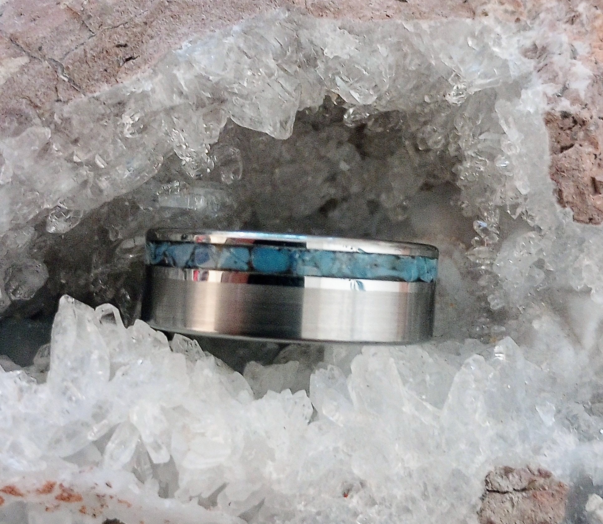Leland Blue Stone Inlay Offset Channel in Tungsten Size. 8mm Width. - Etsy