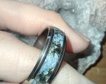 Isle Royal Greenstone and Leland blue stone inlaid wedding bands in your chosen width and size