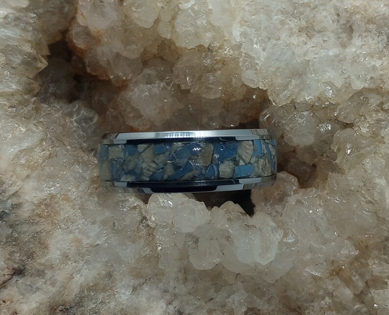 Petoskey Stone and Leland Blue Stone Inlay Wedding Band in Your Chosen ...