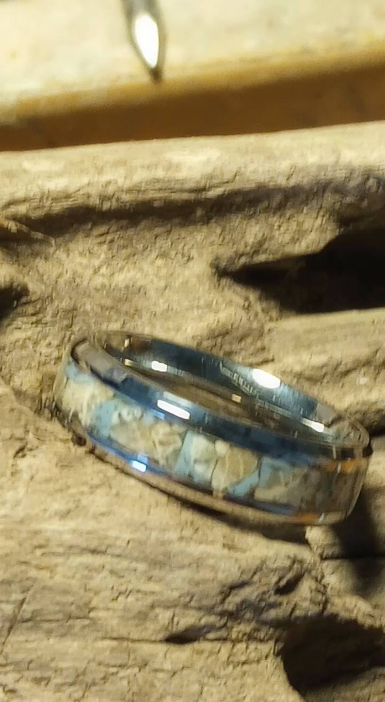 Petoskey Stone and Leland Blue Stone Inlay Wedding Band in Your Chosen ...