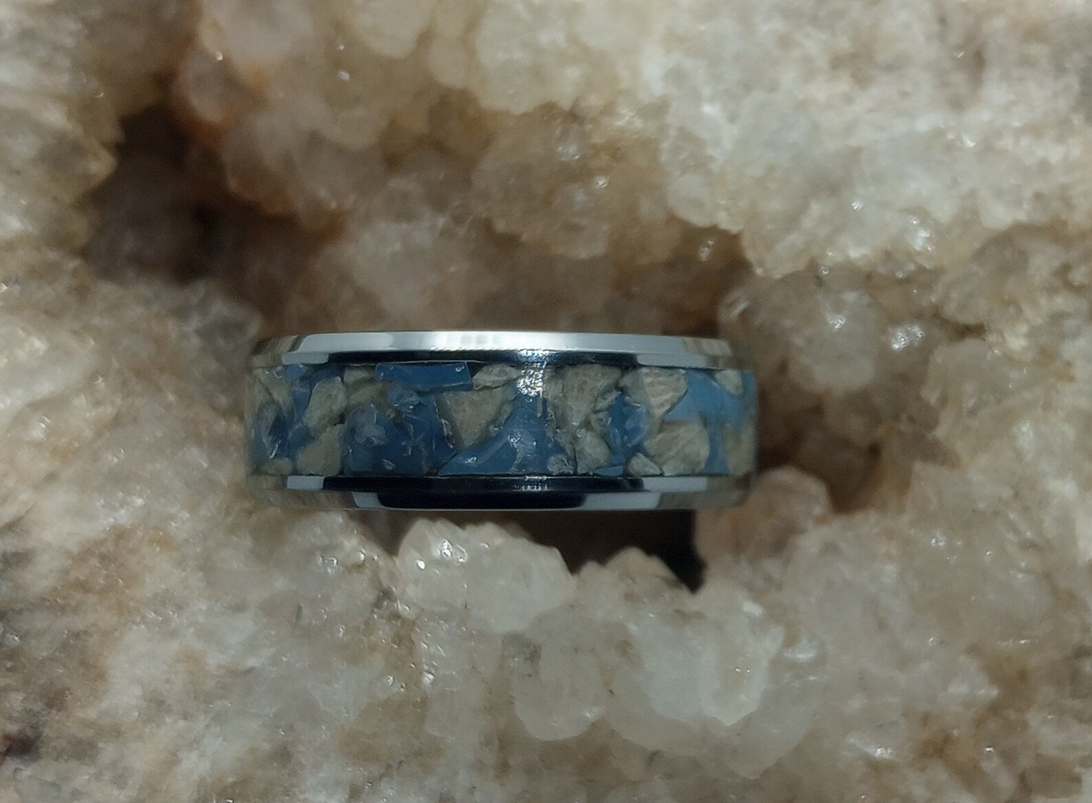 Petoskey Stone and Leland Blue Stone Inlay Wedding Band in Your Chosen ...