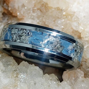 Yooperstone and Leland blue stone inlay wedding band in your choice of material