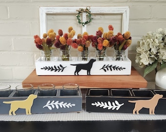 Reclaimed Wood Tray with Labrador Retriever Mini Mason Jars or Votive Candle Holders Black Lab Chocolate Lab Yellow Lab Dog Lover Gift