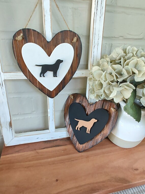 Labrador Retriever Rustic Metal Wood Heart Sign Black Lab Chocolate Lab Yellow Lab Dog Lover Gift