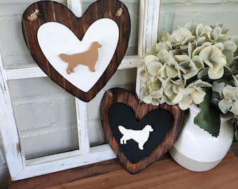 Golden Retriever Rustic Metal Wood Heart Sign Cream Golden English Golden Dog Lover Gift