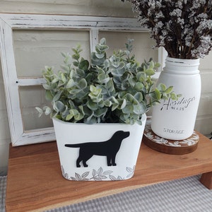 Square Decorative Wood Storage Bin With Labrador Retriever Floral Embossing Catch All Planter Rustic Farmhouse Decor Dog Lover Gift