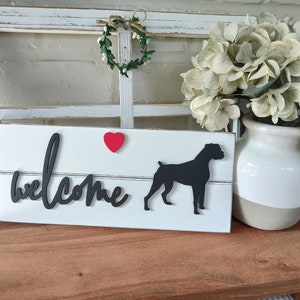 Boxer Welcome Sign Wood Hanging Sign Cropped Ears Natural Ears Dog Lover Gift Home Decor