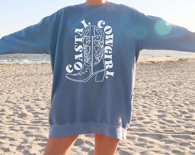 Coastal Cowgirl Comfort Colors Sweatshirt, Comfort Colors Crewneck, Beach Cowgirl, Trendy Crewneck, Beach Sweatshirt, Coastal Crewneck