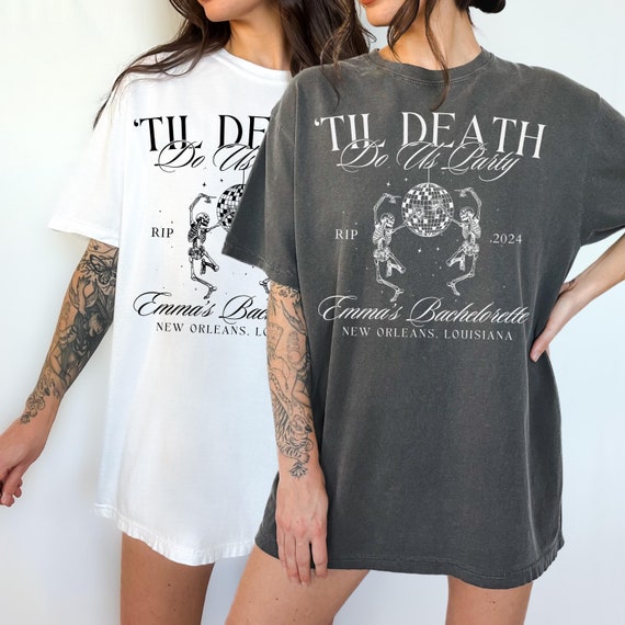Death Do Us Party Bachelorette Comfort Colors Shirt, Halloween Bachelorette, Gothic Bride, Bachelorette Shirts, Spooky Bach, Bride or Die