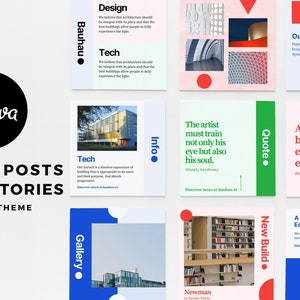 | thématique BAUHAU Canva Instagram Stories & Posts Template Bundle | Modèles de médias sociaux modifiables dans Canva