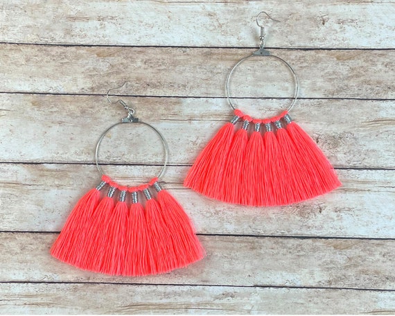 Neon tassel earrings discount