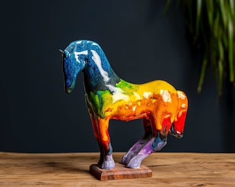 Rainbow Ceramic Horse, Artistic Ceramics, Horse Sculpture, Pottery Horse, Equine Decor, Equine Lover Gift, Animal Figure, Keramik Pferd