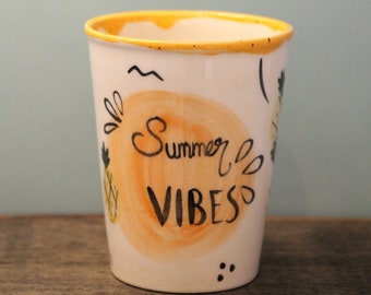 Summer Vibes Mug, Mug Handmade, Summer Gift, Pottery Mug, Coffee Mug Lover, Beach House Gift, Modern Coffee Mug