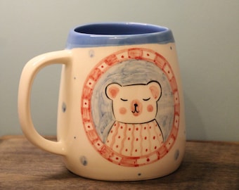 Pottery Mug, Cozy Coffee Mug, Mug Handmade, Handpainted Ceramic Mug, Beautiful Mug, Blue Ceramic Mug, Coffee Lover Pottery Mug