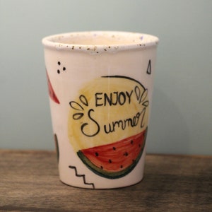 Enjoy Summer Mug, Unique Mug, Office Mug, Custom Mug, Beach House Mug, Summerhouse Gift, Watermelon, Handmade Ceramic, Coffee Lover