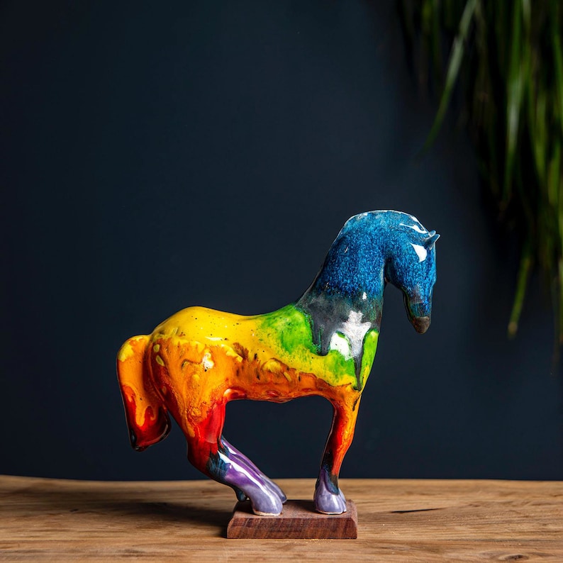 Rainbow Ceramic Horse, Artistic Ceramics, Horse Sculpture, Pottery Horse, Equine Decor, Equine Lover Gift, Animal Figure, Keramik Pferd image 3