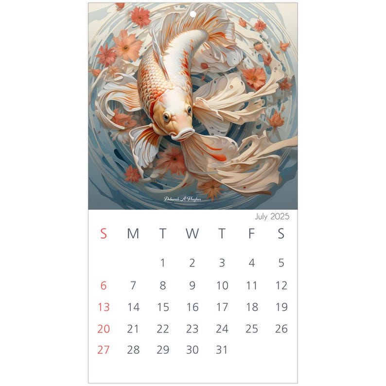 2025 Wall Calendar, Fractal Surrealism, Koi Fish Etsy