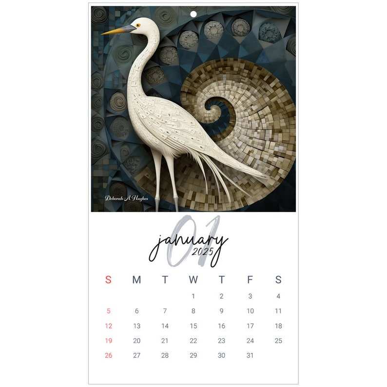 2024 Wall Calendars, Great White Egret, Fractal Surrealism Using the