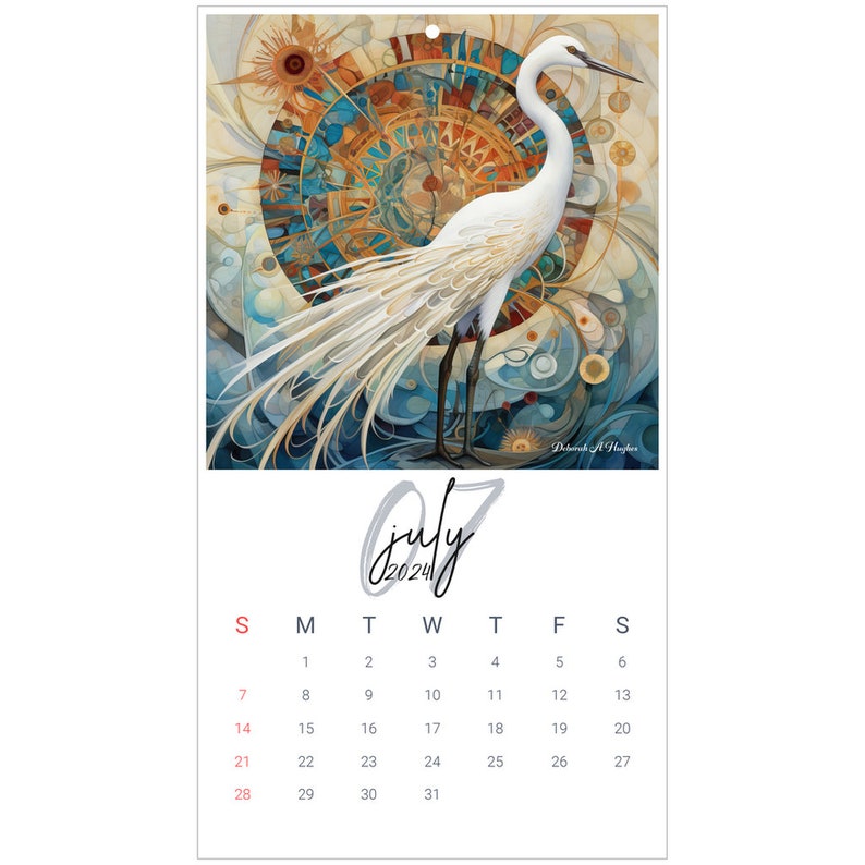 2024 Wall Calendars, Great White Egret, Fractal Surrealism Using the