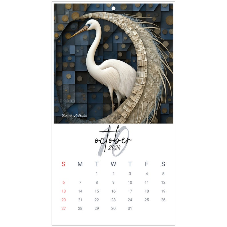2024 Wall Calendars, Great White Egret, Fractal Surrealism Using the