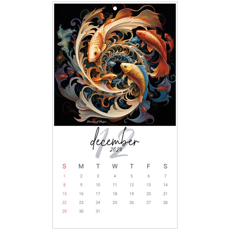 2024 Wall Calendar Fractal Surrealism Koi Fish Etsy