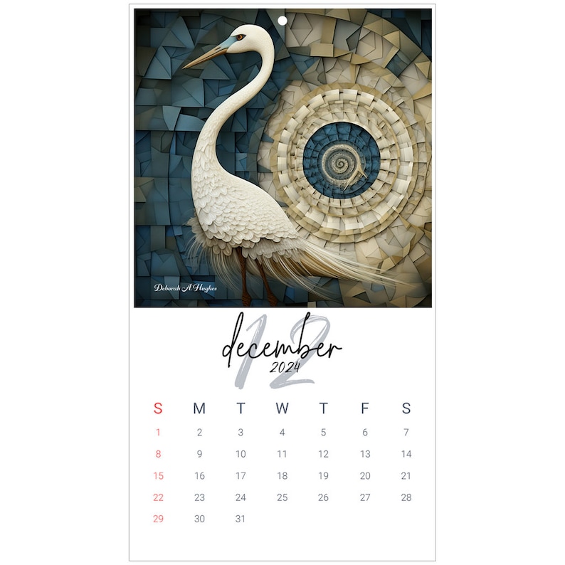 2024 Wall Calendars, Great White Egret, Fractal Surrealism Using the
