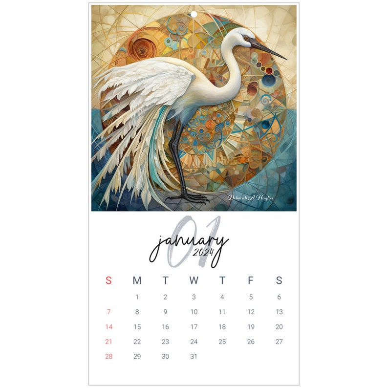 2024 Wall Calendars, Great White Egret, Fractal Surrealism Using the