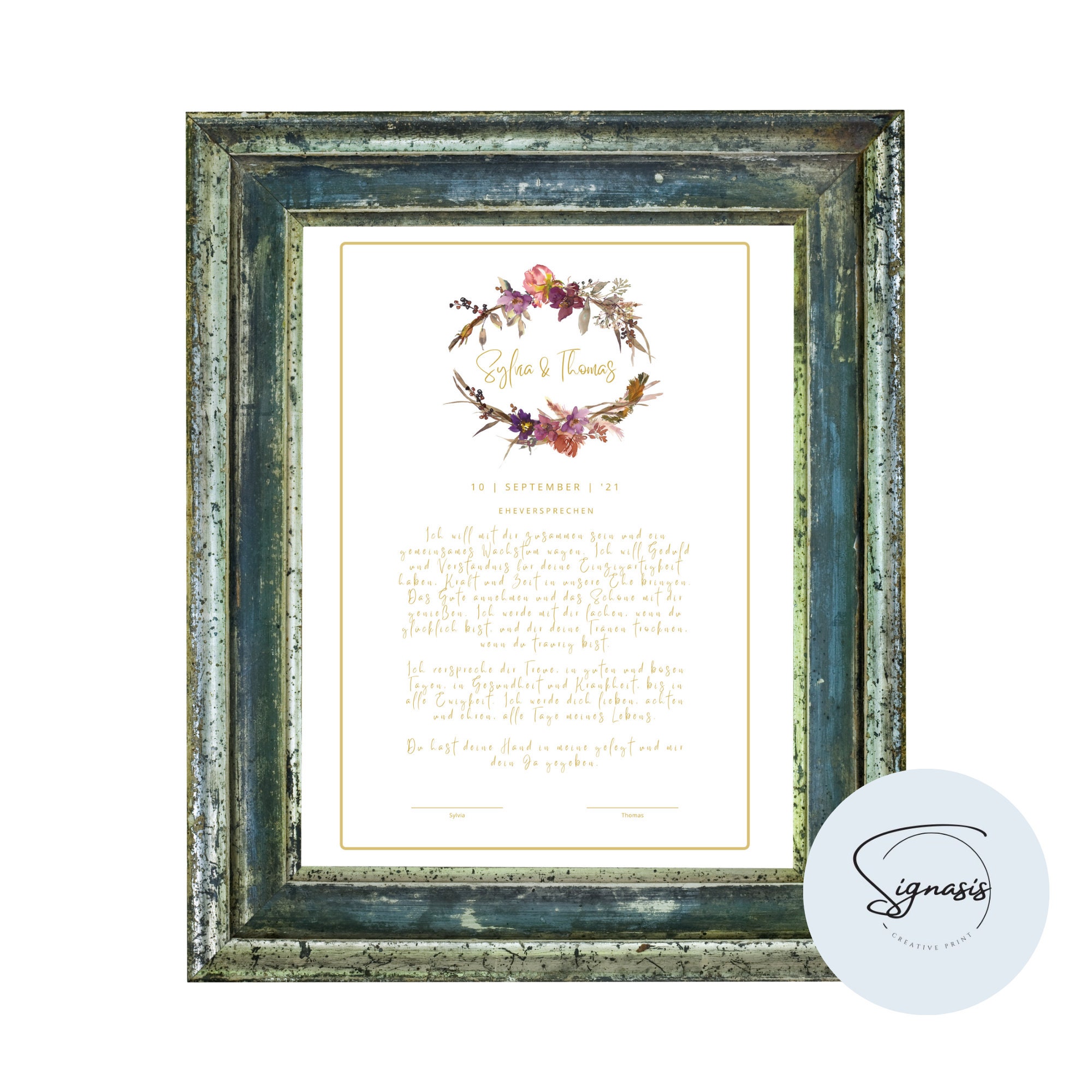 HOCHZEIT Zertifikat Urkunde Digital Einladung "BOHO floral