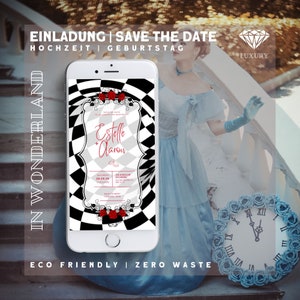 Digital | Save the Date | Magische Einladung | ANIMIERT | Hochzeit | Geburtstag | „In Wonderland“ | eCard PERSONALISIERT mit Audio-Option