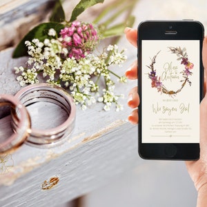 Digital | Hochzeitseinladung | Einladung | Geburtstag | 2-3 Seiten | Smartphone, WhatsApp, "BOHO Floral" PERSONALISIERT