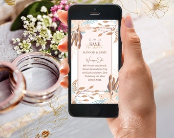 Digital | Einladung | Save the Date | Hochzeit | Hochzeitseinladung | Geburtstag | WhatsApp, "Leaves" PERSONALISIERT