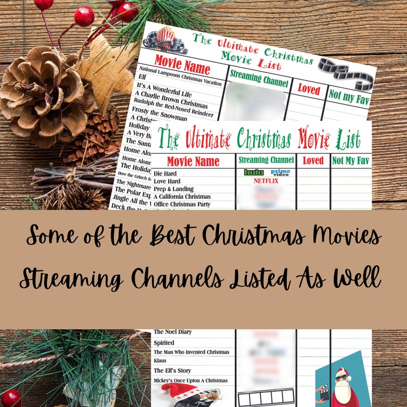 Christmas Movie List Printable, Christmas Movie Checklist, Fun