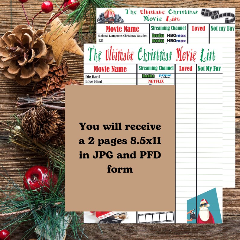 Christmas Movie List Printable, Christmas Movie Checklist, Fun