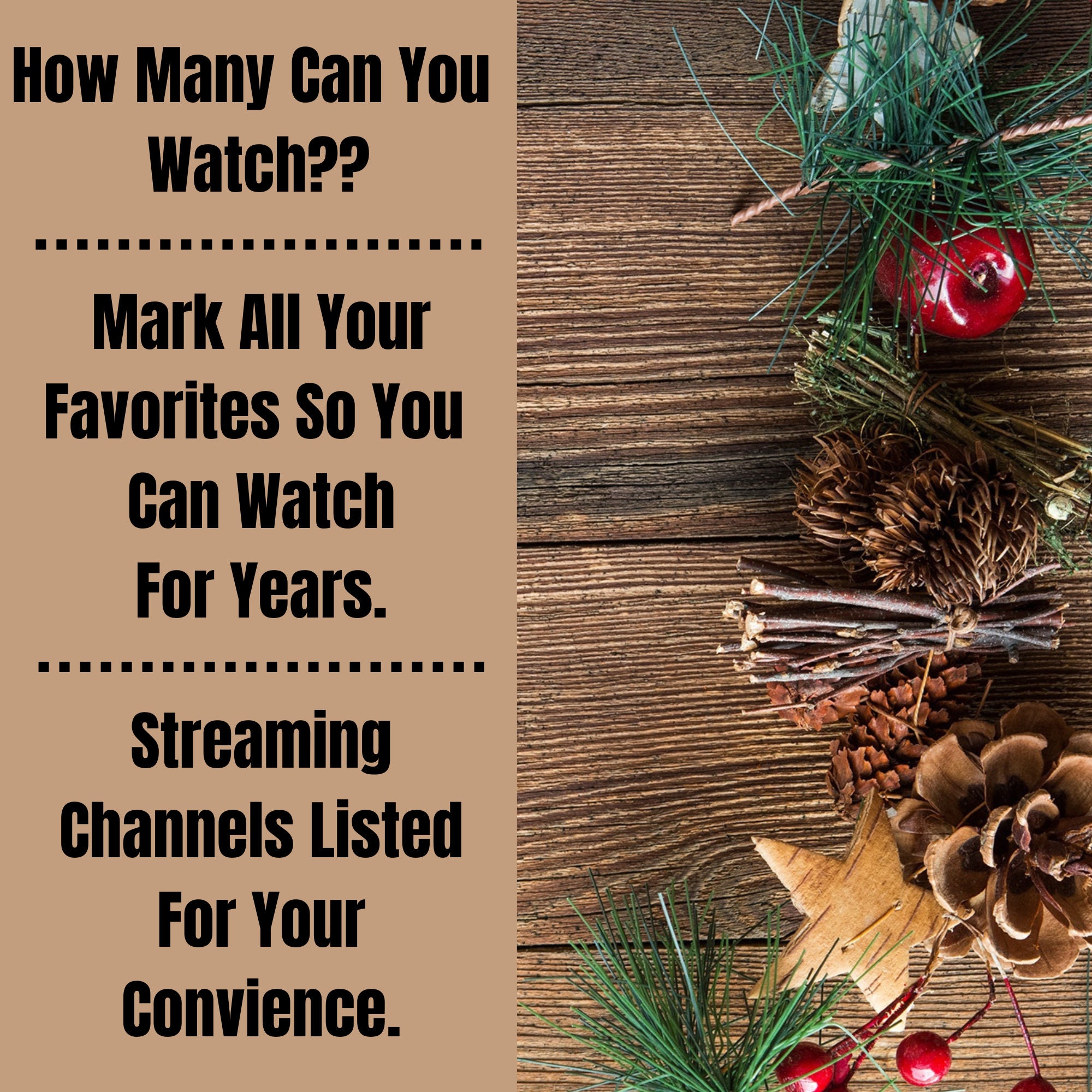 Christmas Movie List Printable, Christmas Movie Checklist, Fun