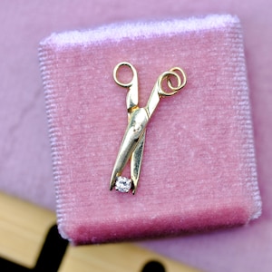 Unique Stamped 14K Yellow Gold Scissors set with Genuine Diamond