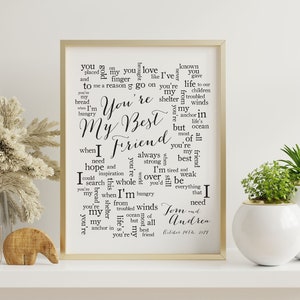 Custom Wedding Song Lyrics Canvas Print - Personalized First Dance Gift, 1st Anniversary Sign, Framed Keepsake Art - You're My Best Friend