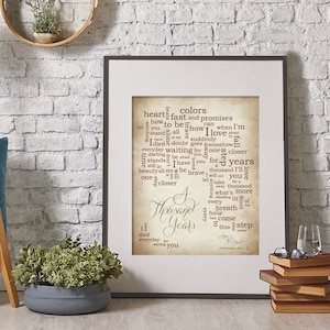 Personalisierte Hochzeitskunst: A Thousand Jahre Songtexte Print - Ideales Geschenk zum Jahrestag