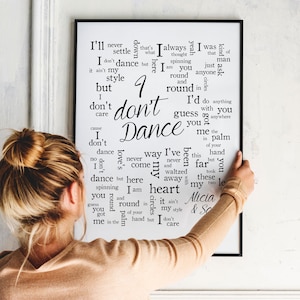 I Don't Dance von Lee Brice, Hochzeitsliedtext Wandkunst, Geschenk zum ersten Jahrestag für Frau oder Mann, erster Tanzsong