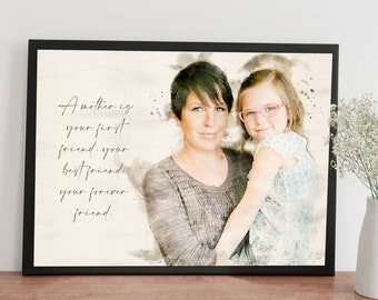 Custom Mother and Baby Watercolor Portrait – Personalized New Mom Gift, Motherhood Wall Art