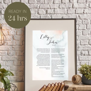 Wedding Vows Wall Art – Custom Print for First Anniversary, Unique Personalized Keepsake, Romantic Home Decoration, First Anniversary: Paper