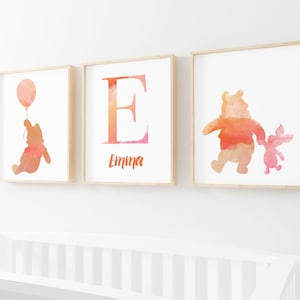 Personalized Winnie the Pooh Prints, Set of 3, Nursery Decor, Nursery Prints, Girls Bedroom Prints, Disney Bedroom, Pink Bedroom