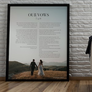 First Anniversary Gift – Custom Wedding Vow Print with Photo Background, Personalized Wedding Wall Art