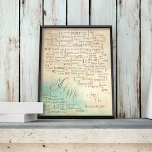 All of Me//Wedding Song Lyrics Wall Art//Wedding Gift//One Year Anniversary Gift//Paper Anniversary//John Legend//Chrissy Teigen