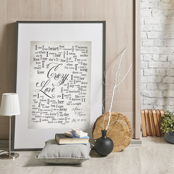 Crazy Love//Wedding Song Lyrics Wall Art//Wedding Gift//One Year Anniversary Gift//Paper Anniversary//Van Morrison//Michael Bublé