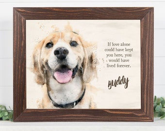 Impression aquarelle chien à partir d'une photo, cadeau personnalisé pour elle/petite amie, cadeau commémoratif pour chien, cadeau photo pour animal de compagnie, cadre pour maman et chien