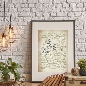 All My Days Wedding Song Lyrics Wall Art | Perfect Wedding Gift & One Year Paper Anniversary Present - Alexi Murdoch