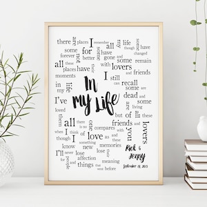 In My Life by the Beatles, Wedding Song Lyrics Wall Art, First Dance Song